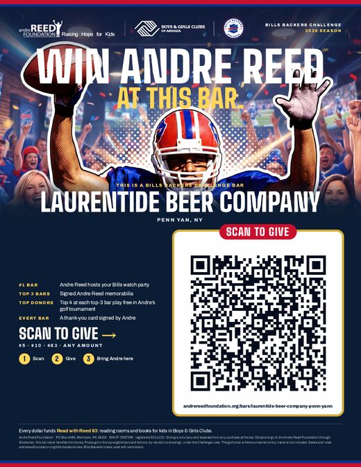 Andre Reed Foundation Bills Backers Challenge poster for Laurentide Beer Company